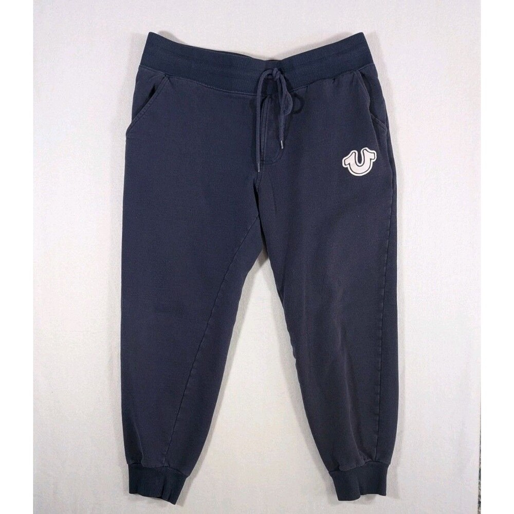 True Religion Men’s Core Jogger Sweatpants M Navy Blue Horseshoe Logo Sweat...